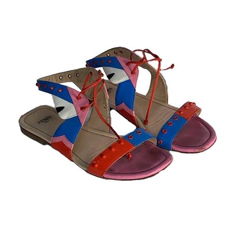 fendi multicolor leather and fabric sandals|Fendi denim sandals.